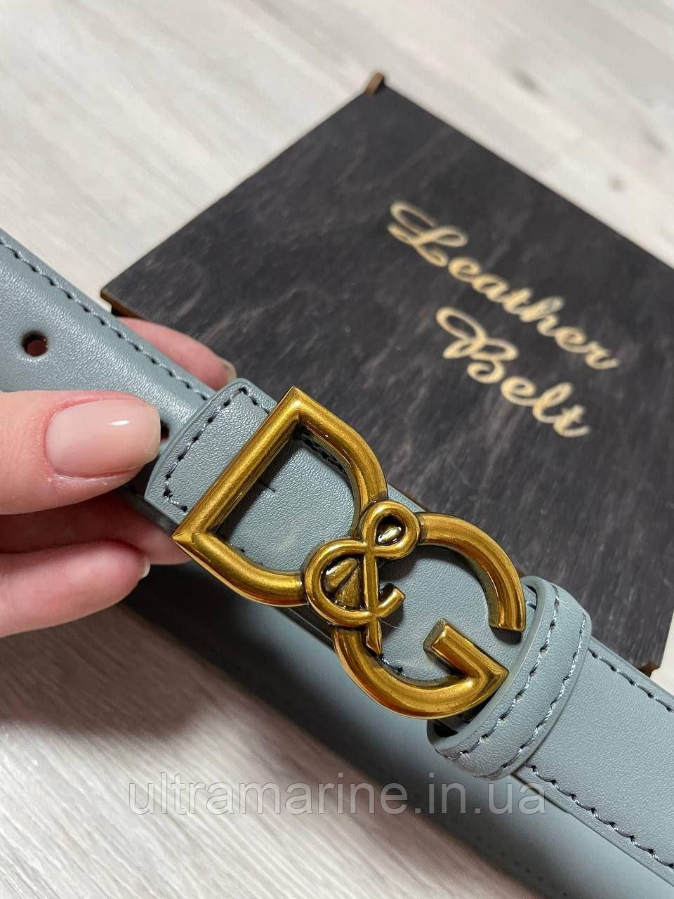 Жіночий ремінь на пояс Dolce & Gabbana тонкий шкіряний голубий (ширина 2.5см), фото 1