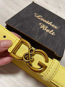 Жіночий ремінь на пояс Dolce & Gabbana тонкий шкіряний жовтий (ширина 2.5см)
