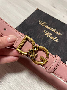 Жіночий ремінь на пояс Dolce & Gabbana тонкий шкіряний рожевий (ширина 2.5см)