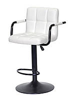Барный стул с подлокотниками Arno Bar BK - Base белый на черной базе с подножкой, с регулируемой высотой
