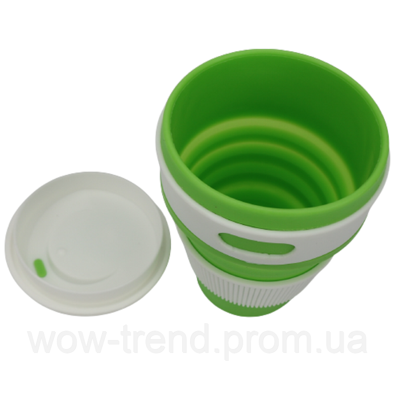 Складная термо-чашка туристическая силиконовая 350 мл Зелена - фото 3 - id-p1763713509