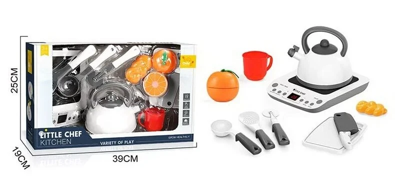 Ігровий набір посуду UralToys з плитою 10 елементів, підсвічування, продукти, BC9003