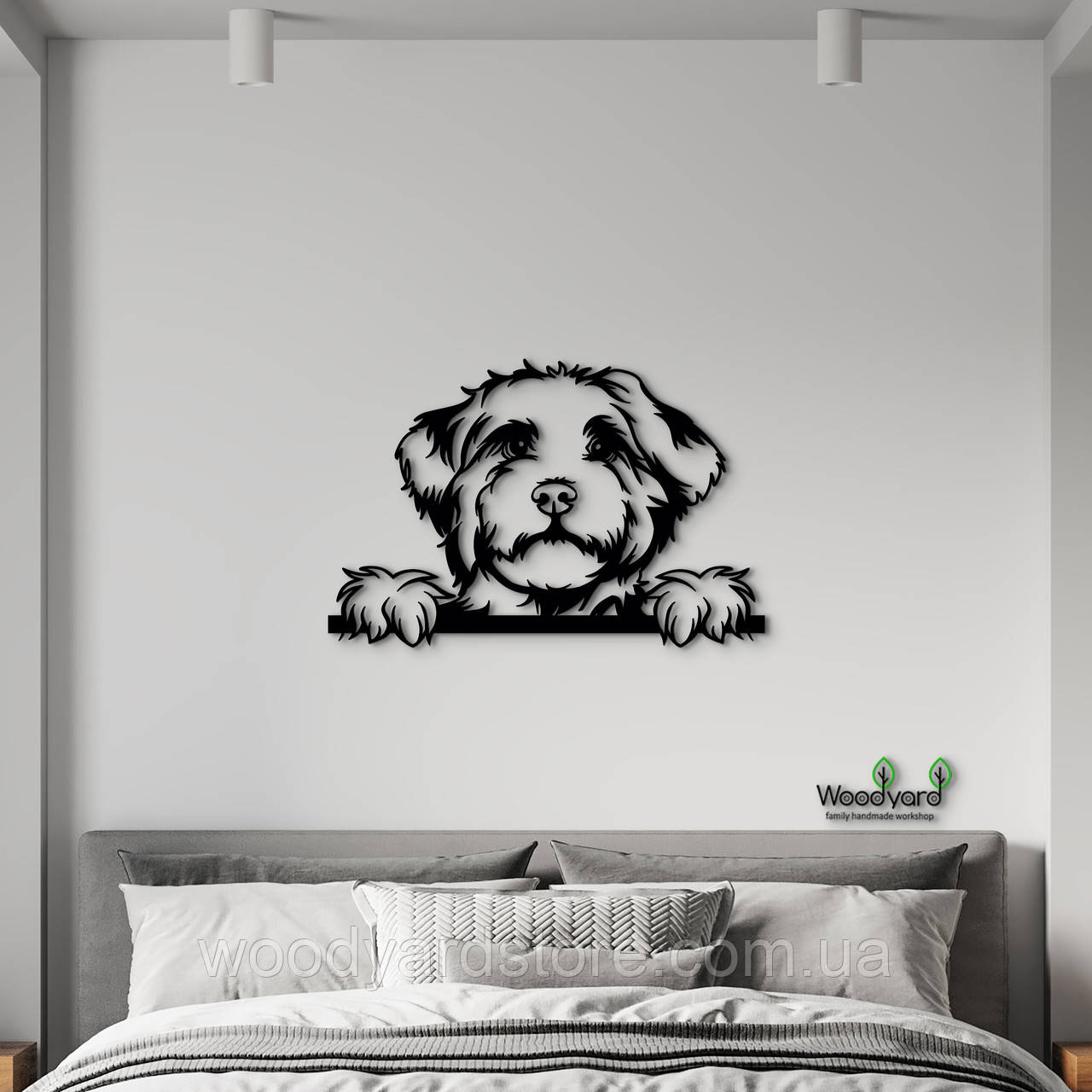 Панно Кубинська шовкова собака 25x18 см - Картини та лофт декор з дерева на стіну.