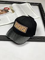 Кепка мужская черная Fendi брендовая бейсболка с бежевым логотипом Фенди