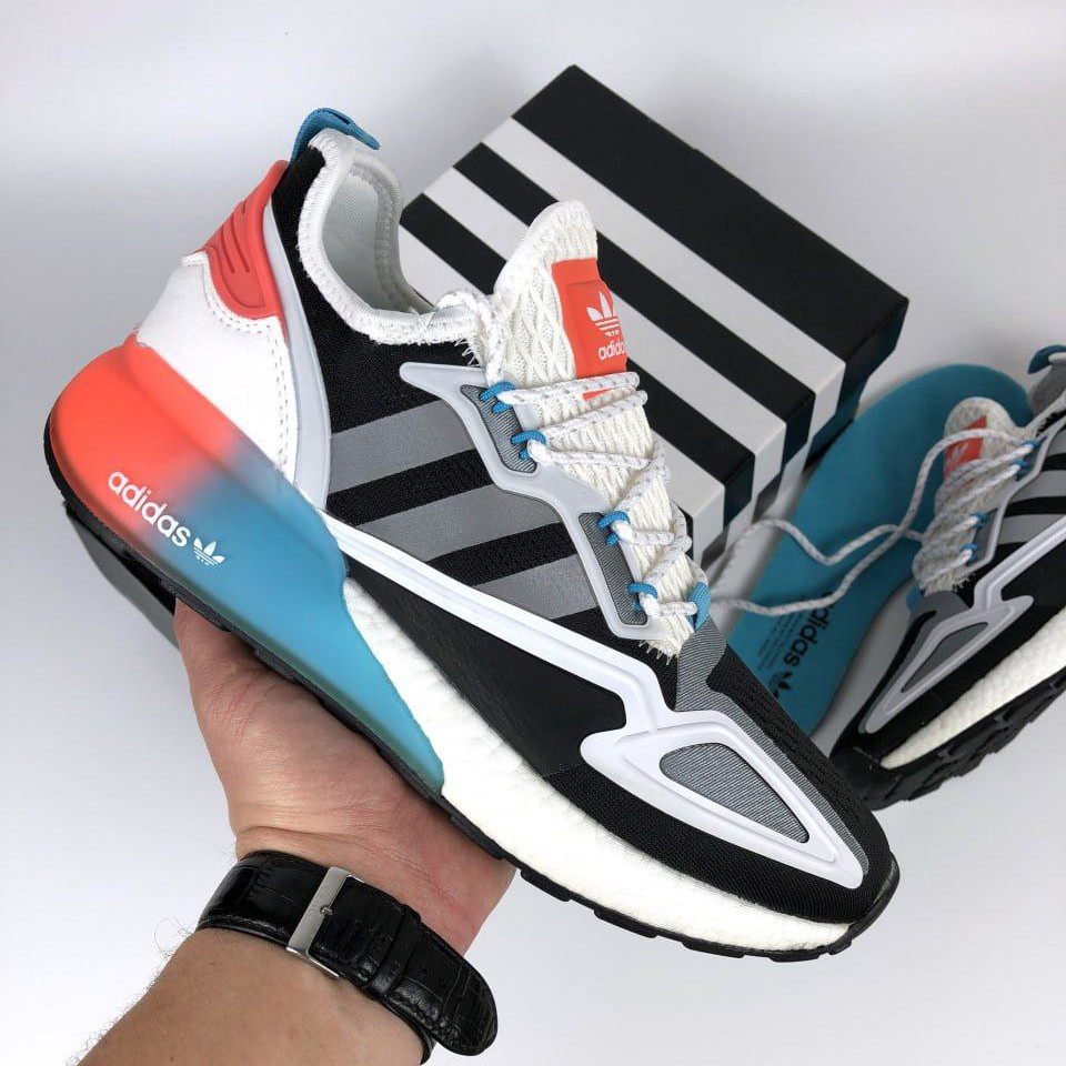 Жіночі кросівки Adidas Zx 2K Boost 2.0 сіточка стильні молодіжні білі жовтогарячі