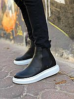 Мужские черные высокие демисезонные ботинки челси на белой подошве в стиле Alexander McQueen, Турция