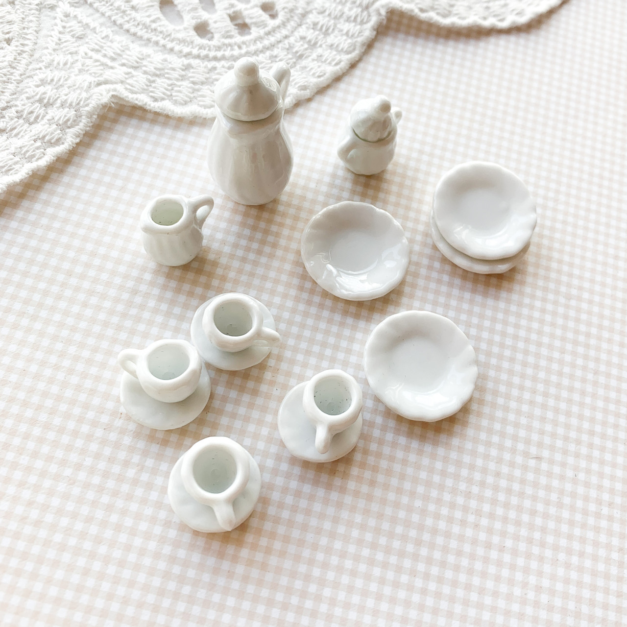 Мініатюра чайний керамічний набір Білий, фото 1
