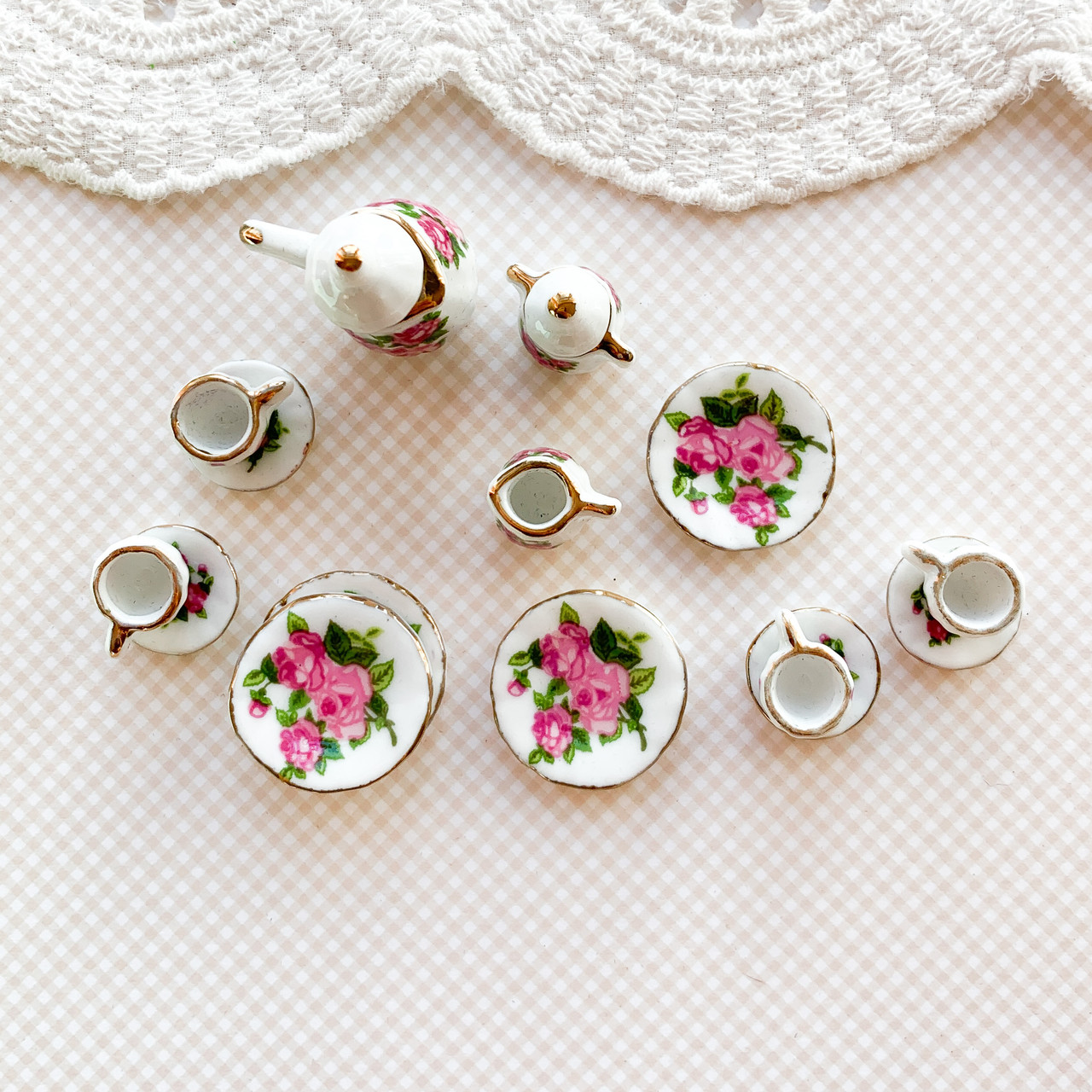 Мініатюра чайний керамічний набір Рожеві троянди, фото 1