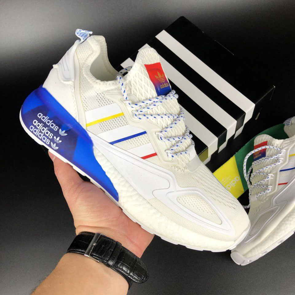 Жіночі кросівки Adidas Zx 2K Boost 2.0 сіточка стильні спортивні білі сині червоні