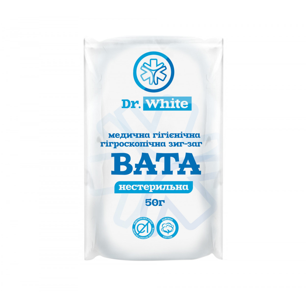 Вата нестерильна 50г DR. WHITE зиг заг
