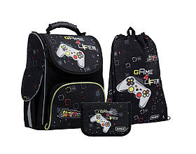 Шкільний набір Kite Education Game 4 Life (рюкзак+пенал+сумка) 35х25х13 см 11.5 л чорний SET_K22-501S-8(LED)