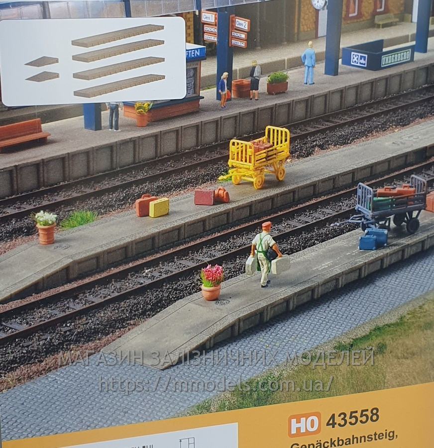 Збірна модель багажної платформи для залізничного вокзалу, масштабу 1/87, H0, фото 1