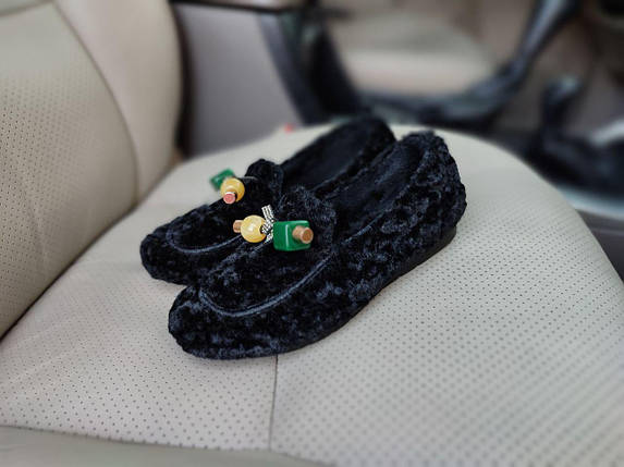 36 р Мокасини автоледі жіночі чорні зимові теплі на хутрі UGG уги короткі капці з камінчиками, фото 1