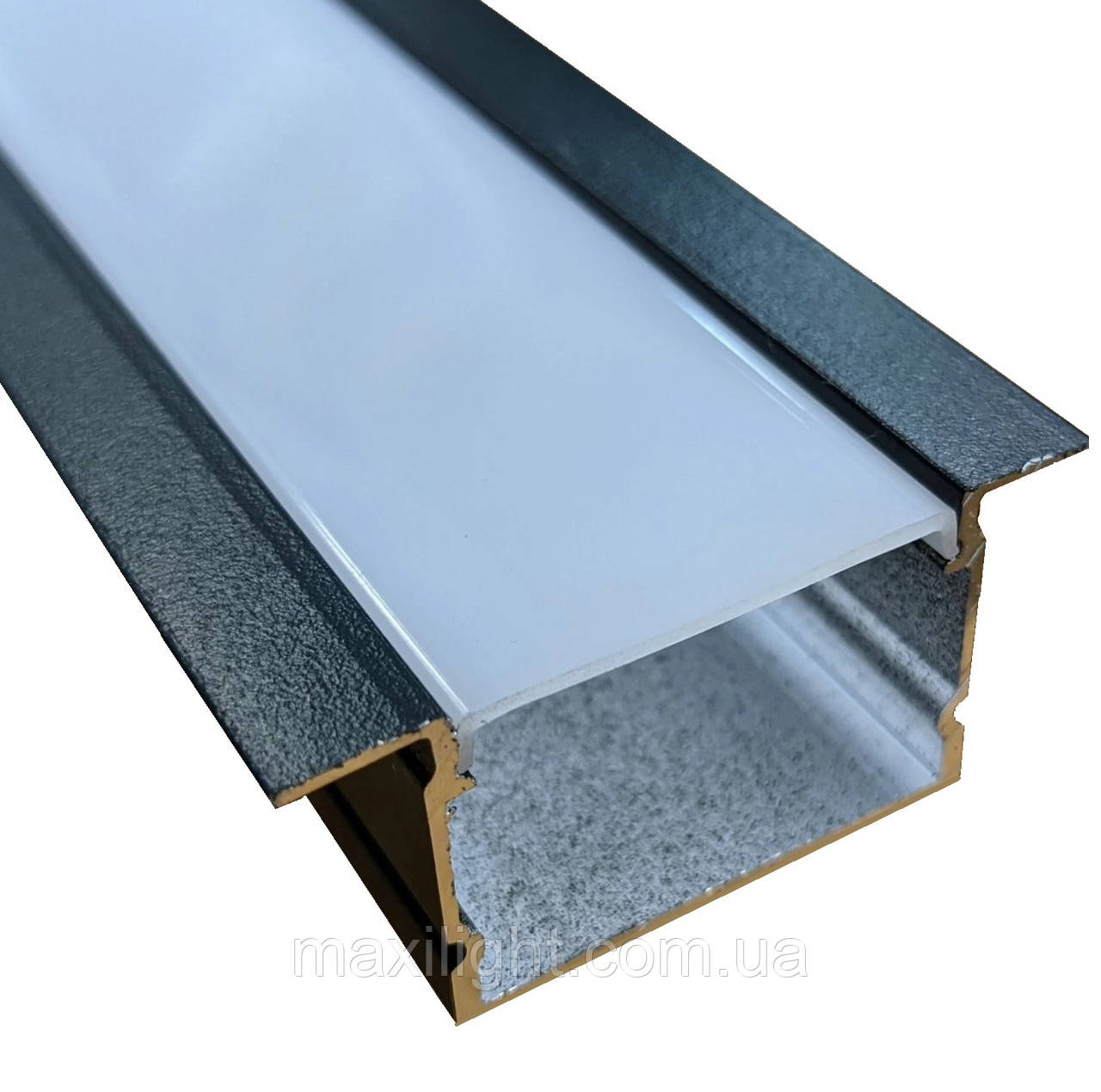 Алюмінієвий профіль BIOM врізний LPV-7В (7х16 мм) ЧОРНИЙ + ПЛОСКИЙ матовий розсіювач для LED стрічки