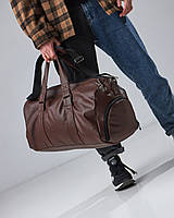 Спортивна дорожня сумка з кишенею для взуття 35L Brown на 2 відділення зерниста