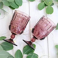 Набор винтажных бокалов для вина 6 шт Glassware 260 мл розовый