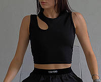 Женский базовый топ без рукава с вырезом в форме капли (черный, белый, капучино)