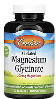 Carlson, Chelated magnesium glycinate, хелатный магний, магний глицинат, 200 мг, 180 таблеток