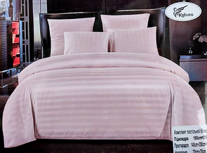 Двоспальна постільна білизна страйп-сатин блідо-рожева