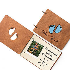 Альбом для фотографій дерев'яний/ фотоальбом на подарунок  /  крафтбук "ніжки" темна, IVORY