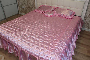 Покривало атласне з подушками рожевий колір