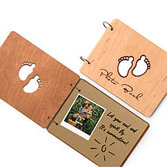 Альбом для фотографій дерев'яний/ фотоальбом на подарунок  /  крафтбук "ніжки"  світла, BROWN