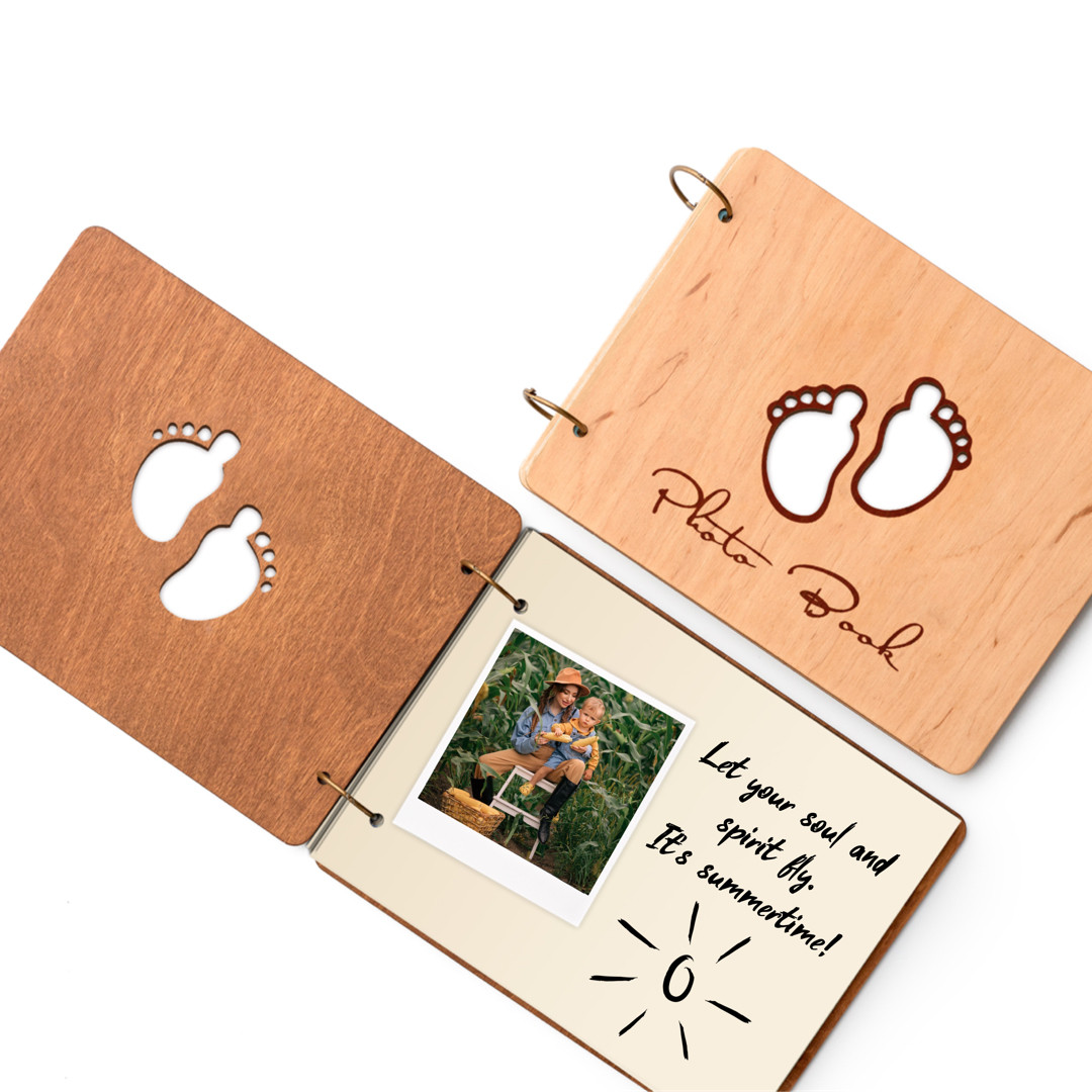 Альбом для фотографій дерев'яний/ фотоальбом на подарунок  /  крафтбук "ніжки" світла, IVORY