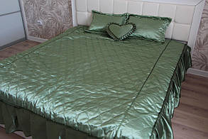 Покривало атласне з подушками зелене забарвлення
