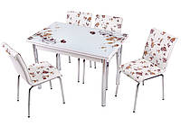 Комплект обеденной мебели "Кофейный цветок" стол ДСП, каленное стекло + 4 стула), Mobilgen, Турция