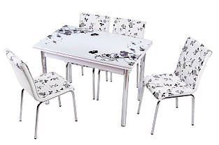 Комплект обідніх меблів "Siyah Cicek" (стіл ДСП, гартоване скло + 4 стільці) Mobilgen, Туреччина