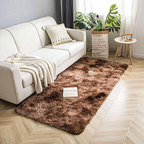 Хутряний килимок на підлогу 100х200 см коричневий