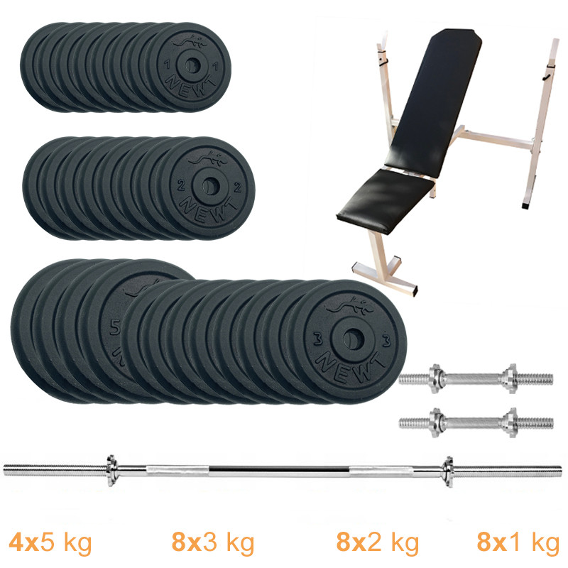 Лавка для жиму з набором штанга + гантелі металеві Newt Gym Set-SKH Home 79 кг