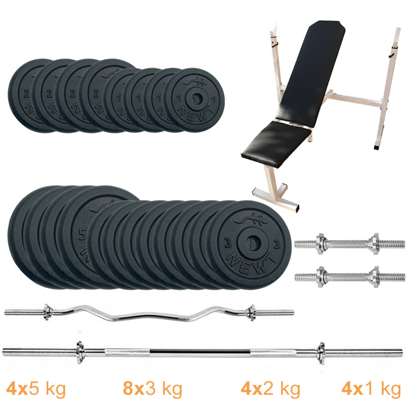 Лавка для жиму з набором штанга + гантелі металеві Newt Gym Set-SKH Home 72 кг