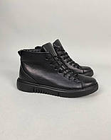 Ботинки мужские зимние черные кожаные на шнурках