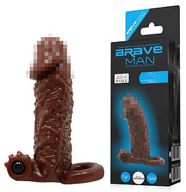 Насадка для збільшення члена 4 см з вібрацією сміливої людини (коричневого)