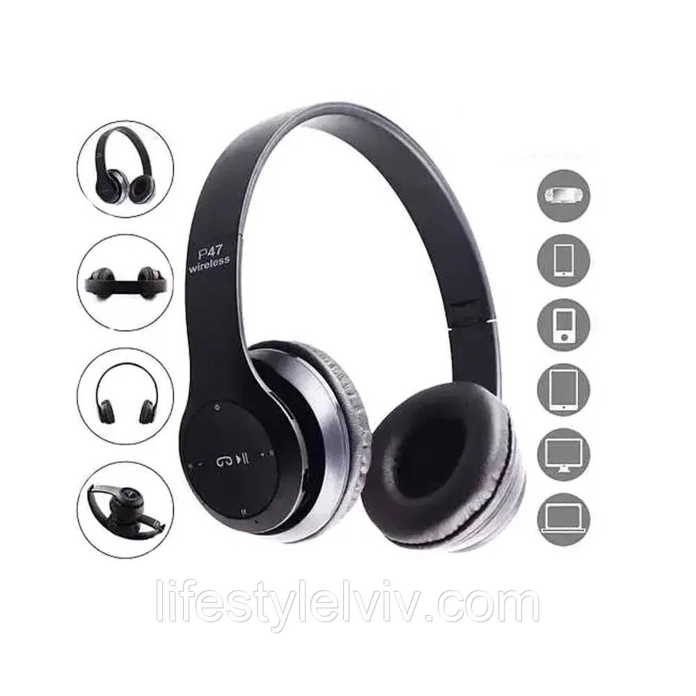 Бездротові навушники Bluetooth microSD Mp3 з плеєром MDR P47+BT / Акумуляторні бездротові навушники