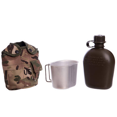 Фляга з котелком туристична армейська 3 в 1 з чохлом (котелок, фляга, чохол), фото 1