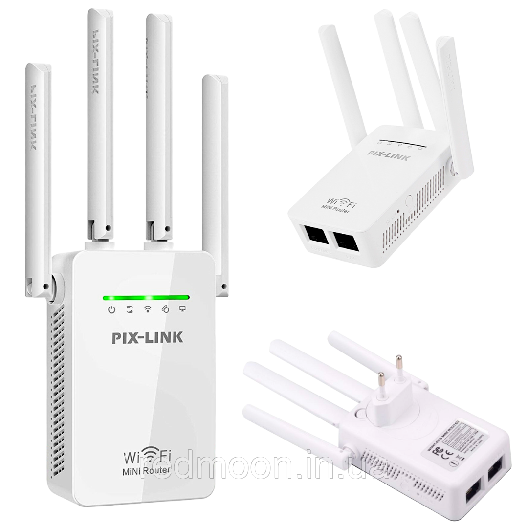 Підсилювач сигналу Wi-Fi з 4 антенами, до 300 мб/с, PIX-LINK LV-WR09 ...