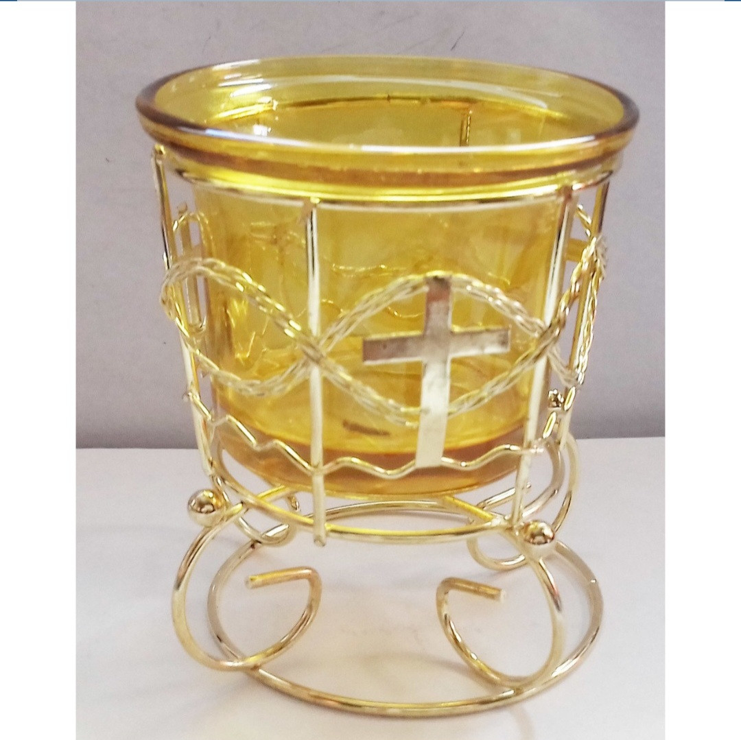 Лампада жовта скляна в металевому стаканчику