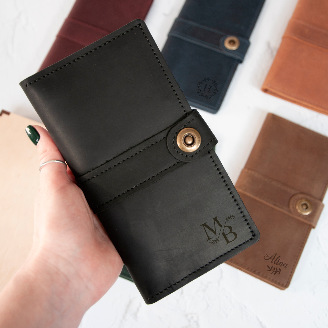 Шкіряний гаманець з гравіюванням, великий жіночий гаманець, персолізований гаманець