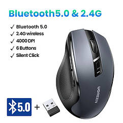 Безшумна бездротова мишка Bluetooth 5.0 і 2.4G Ugreen 4000 DPI