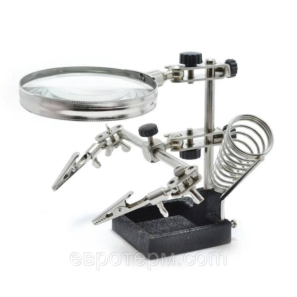 Тримач "тритья рука" JM508 для паяння лупи, крокодили, підставка для паяльника, фото 1