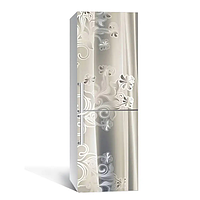 Виниловая наклейка на холодильник 3Д Серебряная гравюра (пленка ПВХ фотопечать) 65*200см Абстракция