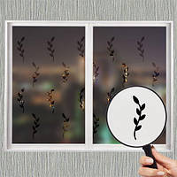 Листья, 1000х1000 мм, матирующая наклейка для стекла/зеркала с имитацией пескотруйной обработки