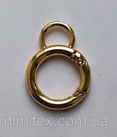 Кольцо-карабин 19 мм светлое золото, ушко 11 мм