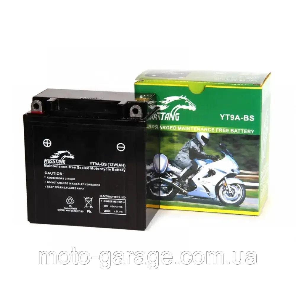 Аккумулятор Musstang Region 200, LIFAN, KP200 (LF200-10B), YT9A-BS,12V 9Ah,Розміри (L135xW75xH138mm),