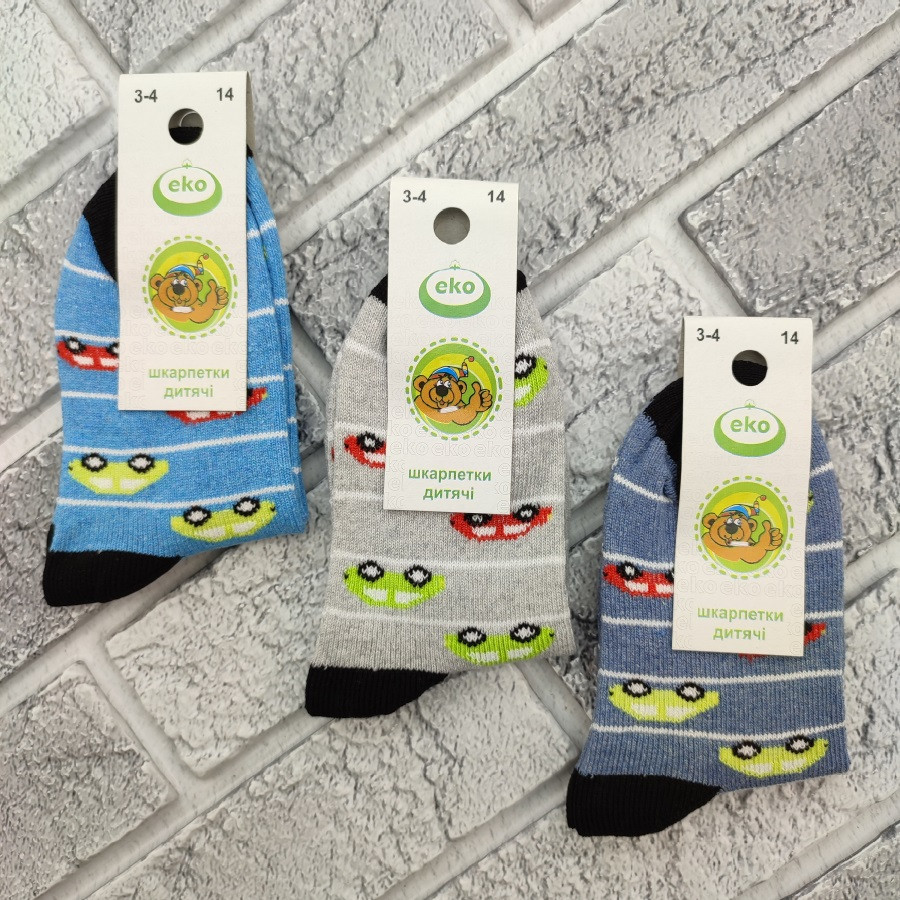 Шкарпетки дитячі середні весна/осінь р.14 (3-4 роки) машинки асорті ЕКО 30031031, фото 1