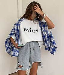 Жіноча футболка стильна біла оверсайз з принтом літня якісна білого кольору з написом "Evien"