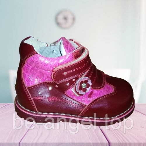 Черевики з квіточкою для дівчинки, бордо ДШ, фото 1