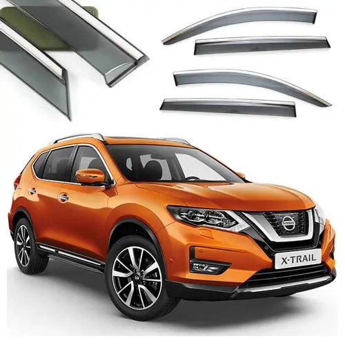 Дефлектори вікон вітровики для Nissan X-Trail / Rogue (T32) 2014- Хром Молдинг З Неіржавкої сталі 3D